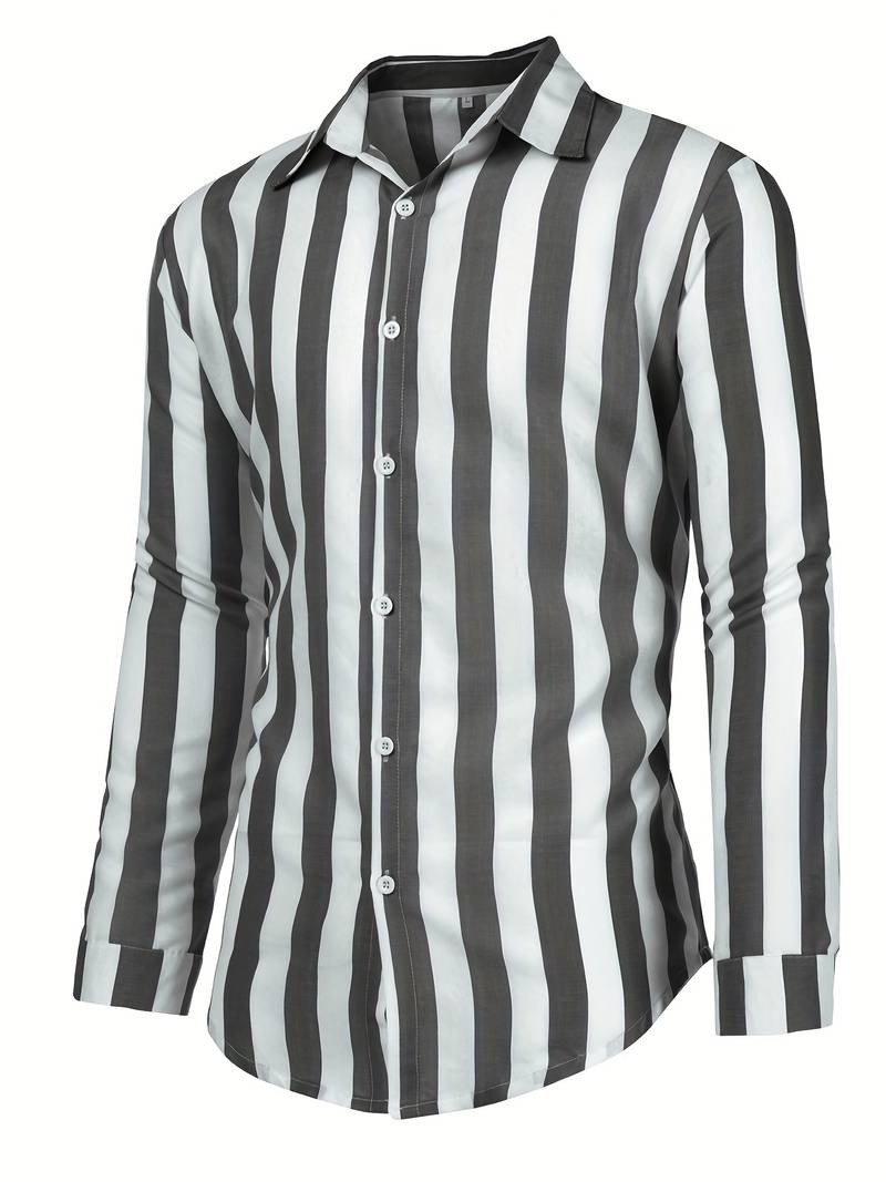 NOUVEAU RICHE Gestreiftes Herren Langarmhemd Lockerer Schnitt Baumwolle