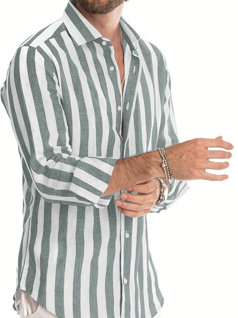 NOUVEAU RICHE Gestreiftes Herren Langarmhemd Lockerer Schnitt Baumwolle
