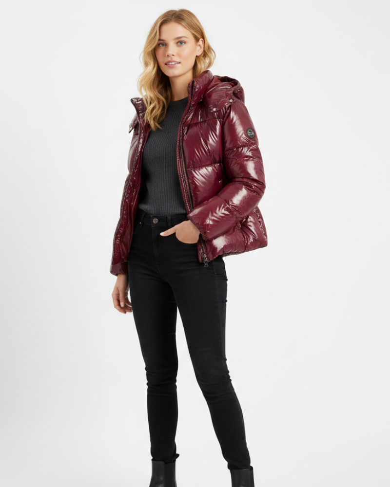 NOUVEAU RICHE Damen Daunenjacke Glänzend – Ultraleicht & Thermo-Isolierung Rot