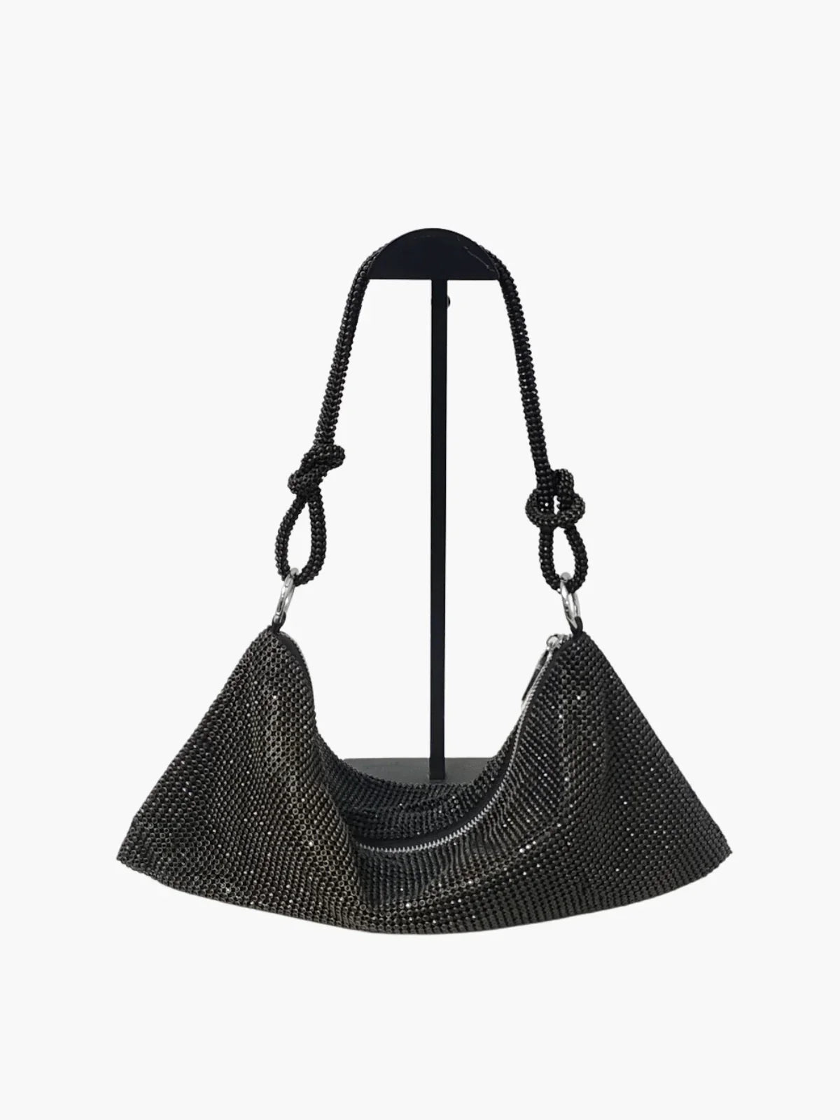 NOUVEAU RICHE Glamouröse Schultertasche Aus Netzstoff Mit Kristallen Für Elegante Abendlooks Schwarz Einheitsgröße