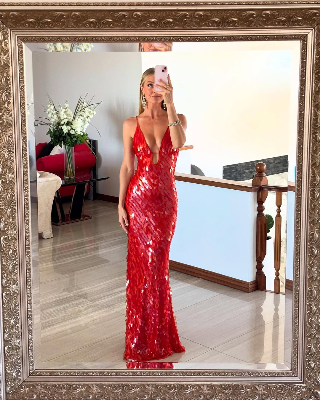 NOUVEAU RICHE Glänzendes Pailletten Maxikleid Mit Tiefem V Ausschnitt