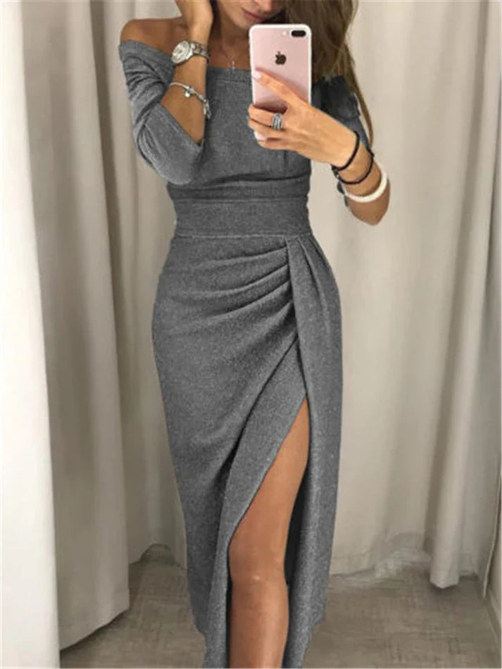 NOUVEAU RICHE Glitzerkleid Damen Abendkleid Für Gala Und Party Glamourös Grau