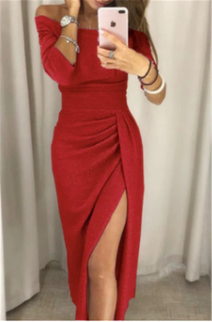 NOUVEAU RICHE Glitzerkleid Damen Abendkleid Für Gala Und Party Glamourös Rot