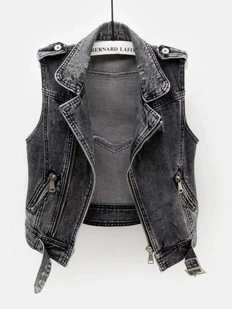 Damen Jeansjacke Weste Hochwertiger Denim Stoff Vielseitig