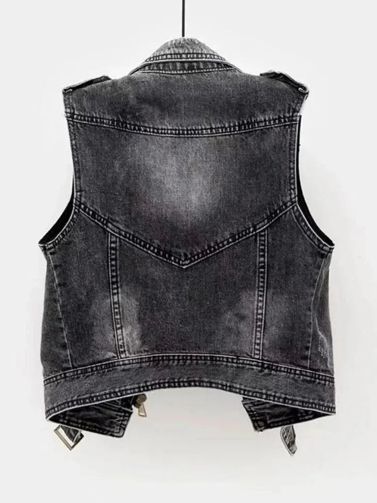 Damen Jeansjacke Weste Hochwertiger Denim Stoff Vielseitig