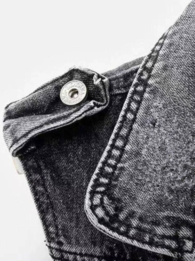 Damen Jeansjacke Weste Hochwertiger Denim Stoff Vielseitig