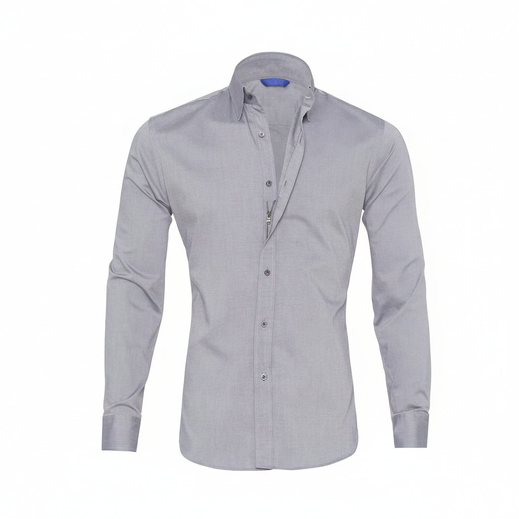 NOUVEAU RICHE Hemd Zip Fit Verdeckter Reißverschluss Schlank Silhouette Grau