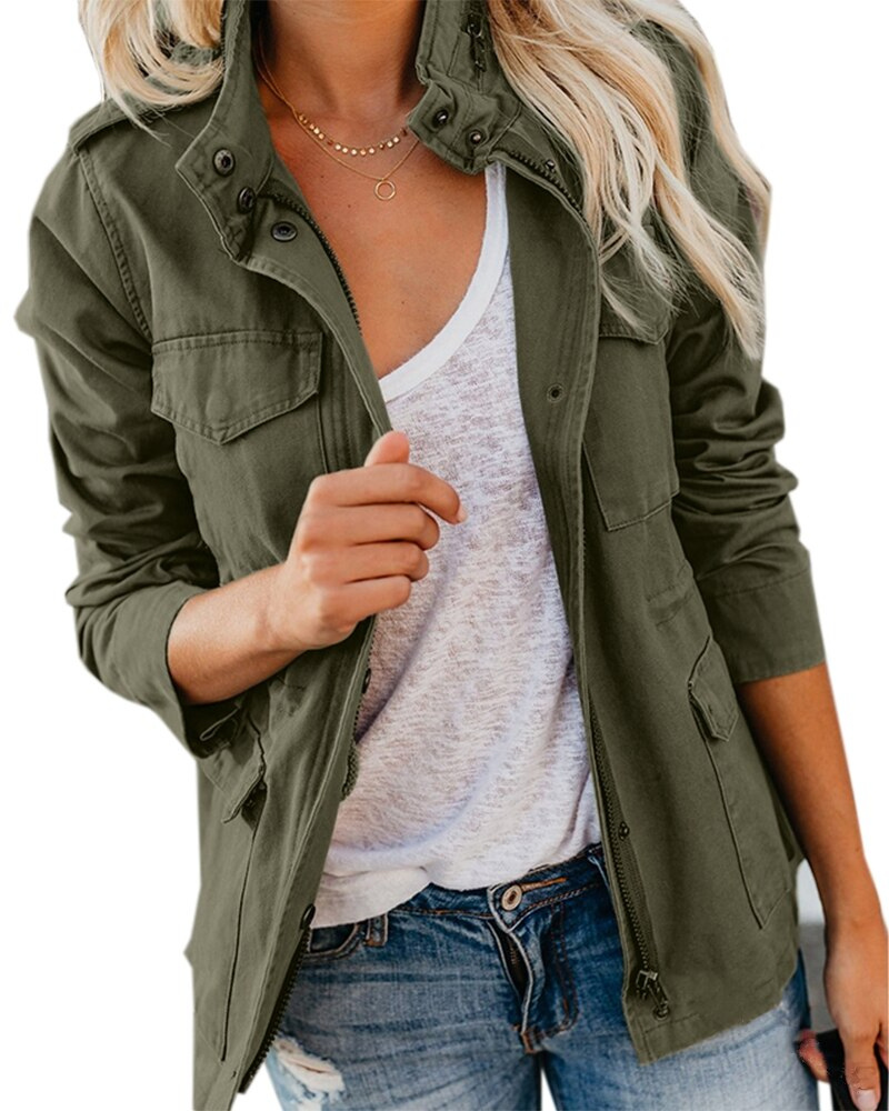 NOUVEAU RICHE Bequeme weiche Jeansjacke für Damen in Blau für lässige Freizeitoutfits Armeegrün