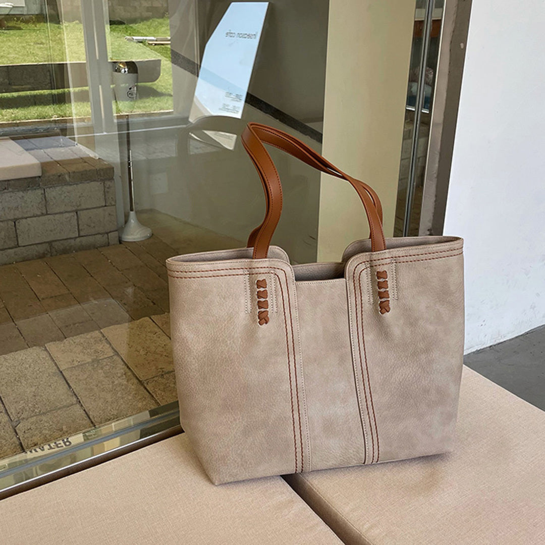NOUVEAU RICHE Damen Große Umhängetaschen Mit Kontrastnähten Strukturierte Form Khaki