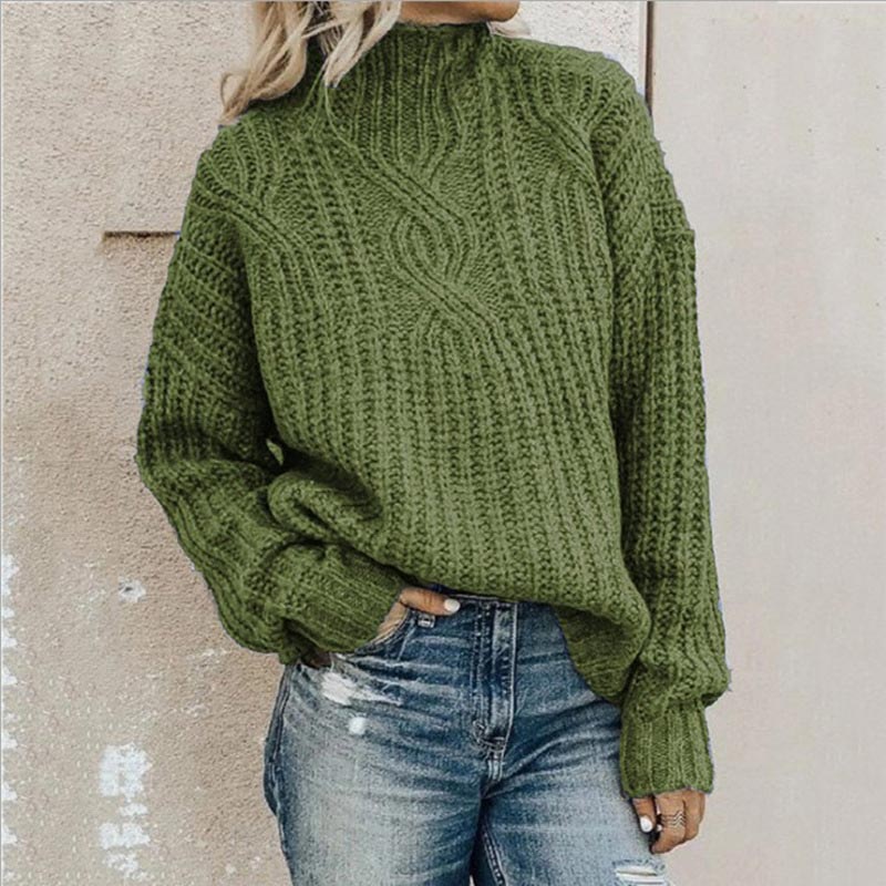 NOUVEAU RICHE Damen Stylischer Rollkragenpullover Mit Kabelmuster Für Damen - Pullover Grün