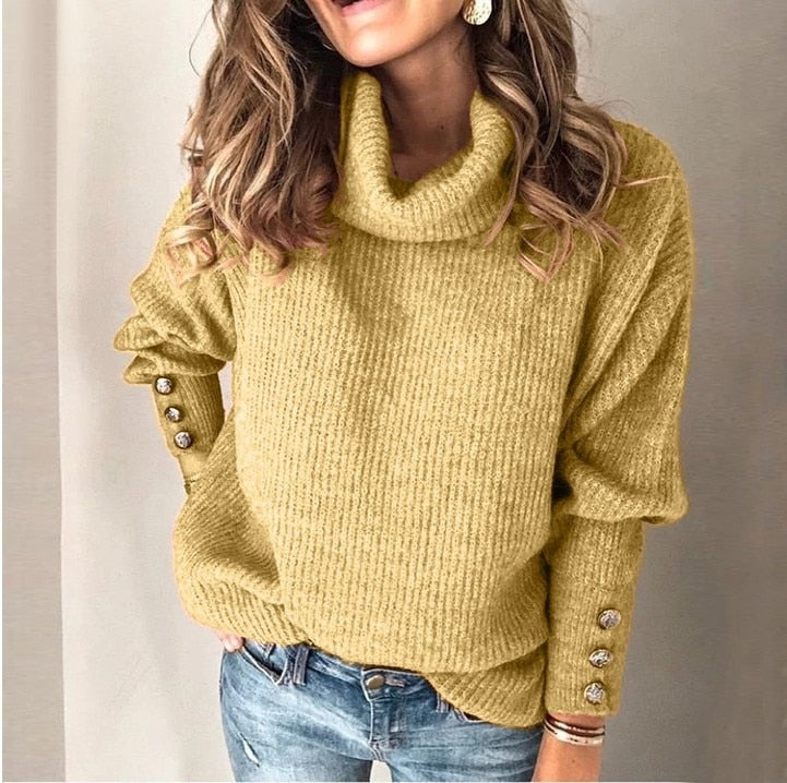 NOUVEAU RICHE Dôre | Damen Leichter Rollkragenpullover - Dünner & Eleganter Feinstrick Turtleneck Pulli Gelb