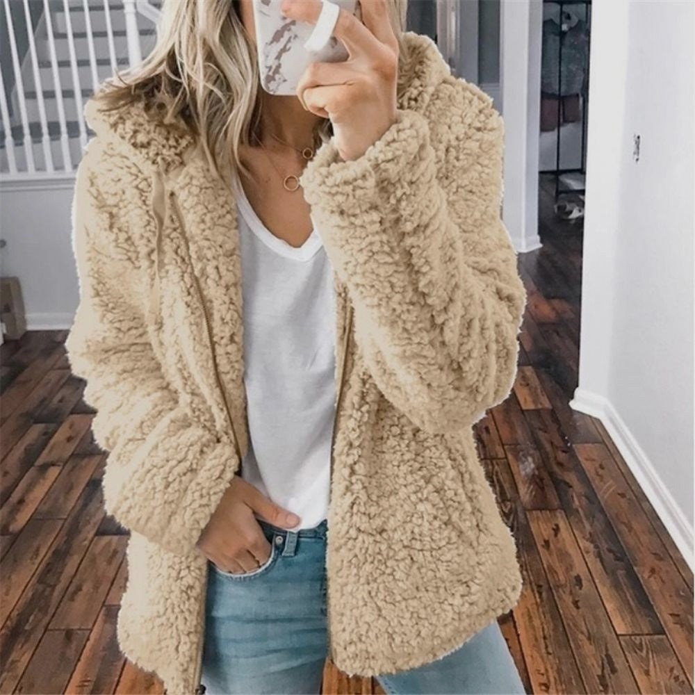 NOUVEAU RICHE Pamelo | Damen Teddy Kapuzenweste - Super Weiche & Warme Fleece Plüschweste mit Kapuze Hellbraun