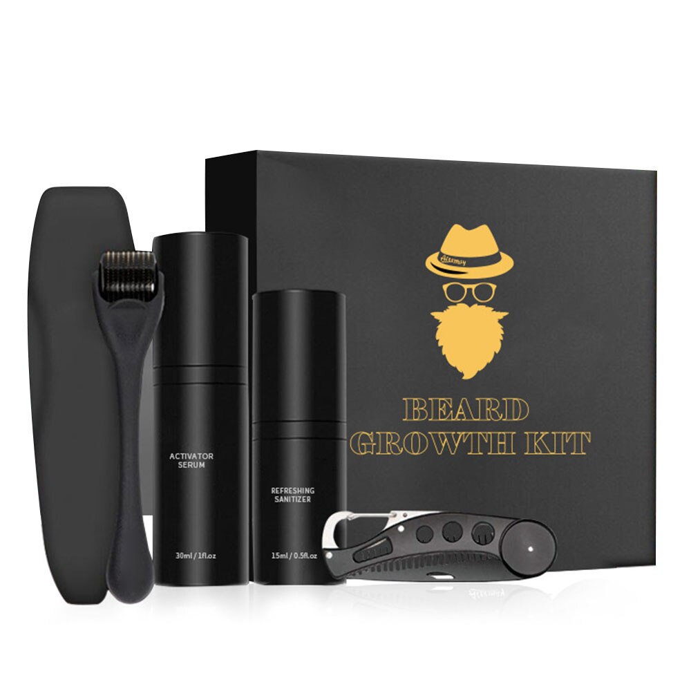 NOUVEAU RICHE Bartpflege-Set mit 540 Dermaroller, natürlichem Bartserum, Reinigungsspray & Kamm – Bart Grooming Set