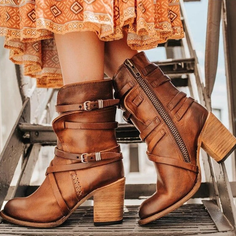 NOUVEAU RICHE Lederstiefel Winter Damen Wildleder Warm Gefüttert Komfort Rot Braun