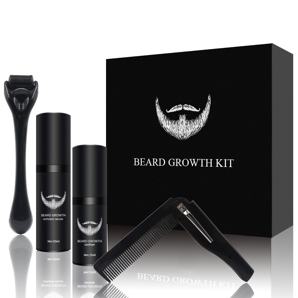 NOUVEAU RICHE Bartpflege-Set mit 540 Dermaroller, natürlichem Bartserum, Reinigungsspray & Kamm – Bart Grooming Set