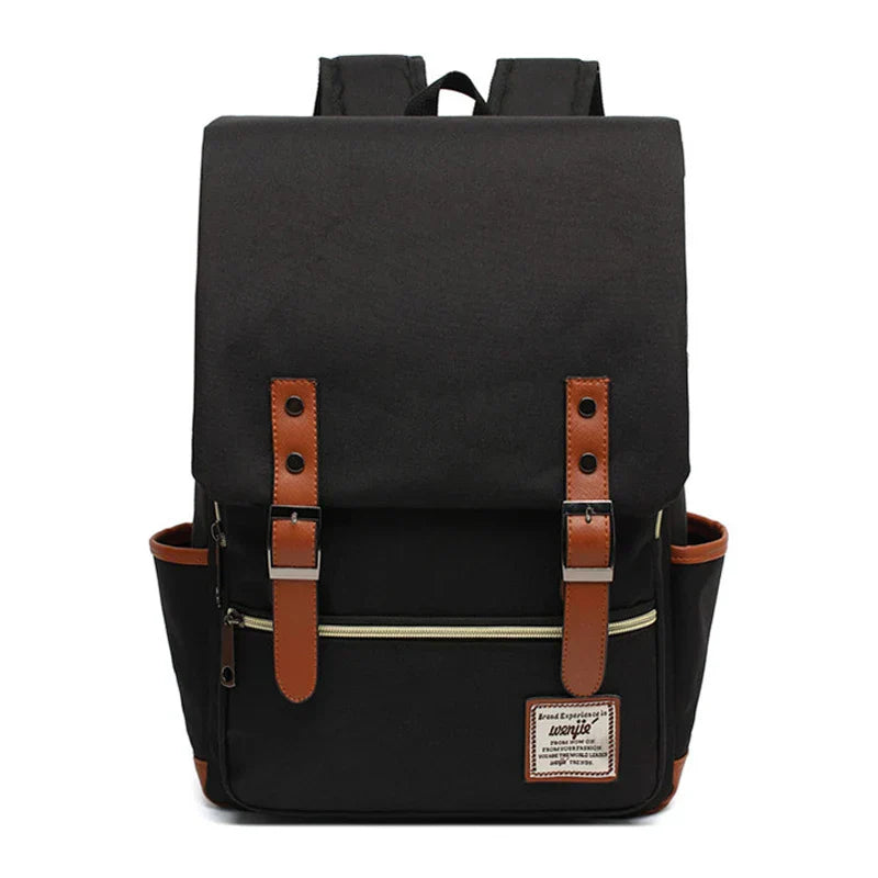 NOUVEAU RICHE Damen Oxford Wasserdichter Rucksack Flap-Top Tagesrucksack - Backpack Schwarz und Braun - AUSVERKAUFT