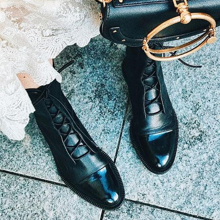 NOUVEAU RICHE Stiefeletten Mit Absatz Ökoleder Baumwollfutter Vintage