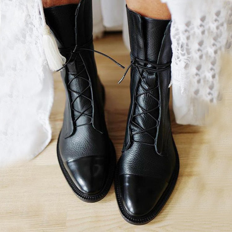 NOUVEAU RICHE Stiefeletten Mit Absatz Ökoleder Baumwollfutter Vintage Schwarz