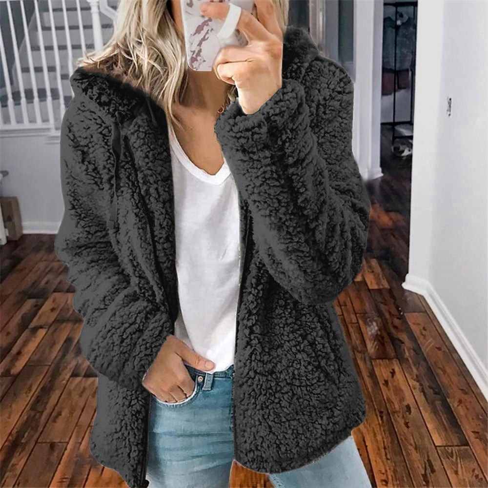NOUVEAU RICHE Pamelo | Damen Teddy Kapuzenweste - Super Weiche & Warme Fleece Plüschweste mit Kapuze
