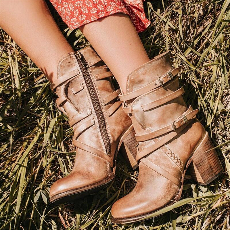 NOUVEAU RICHE Lederstiefel Winter Damen Wildleder Warm Gefüttert Komfort Khaki