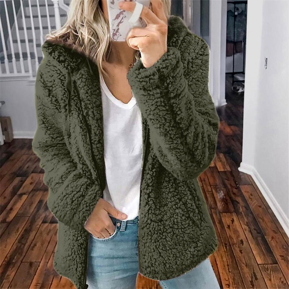 NOUVEAU RICHE Pamelo | Damen Teddy Kapuzenweste - Super Weiche & Warme Fleece Plüschweste mit Kapuze