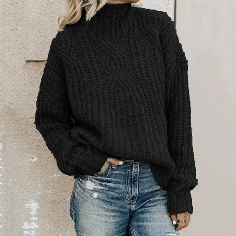 NOUVEAU RICHE Damen Stylischer Rollkragenpullover Mit Kabelmuster Für Damen - Pullover Schwarz