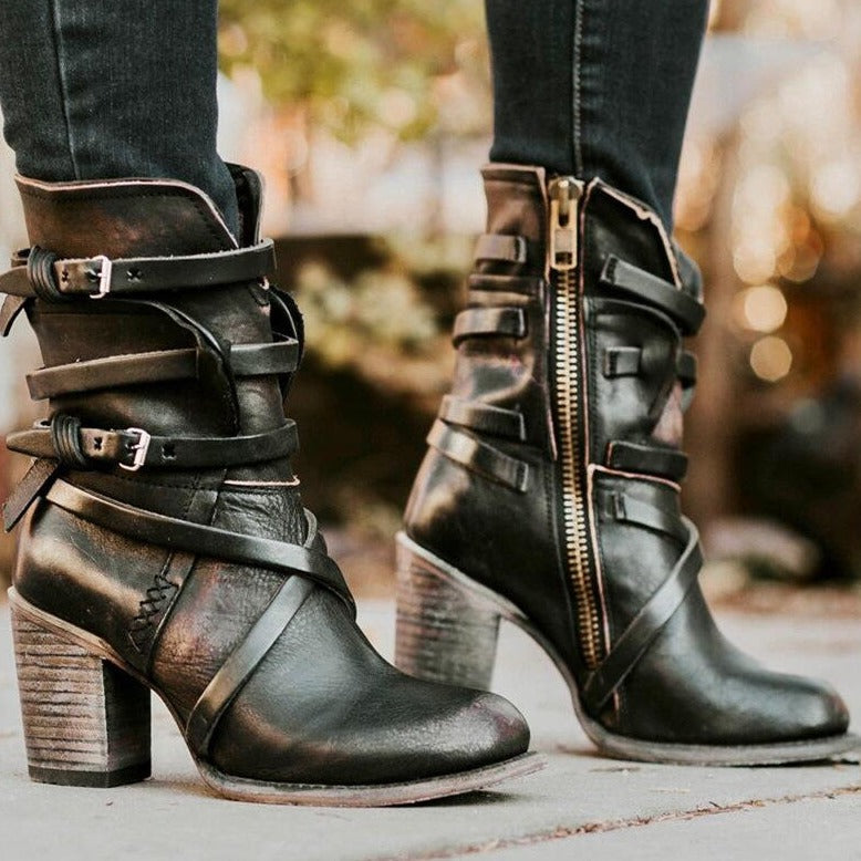 NOUVEAU RICHE Lederstiefel Winter Damen Wildleder Warm Gefüttert Komfort Schwarz
