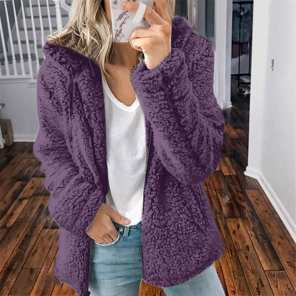NOUVEAU RICHE Pamelo | Damen Teddy Kapuzenweste - Super Weiche & Warme Fleece Plüschweste mit Kapuze