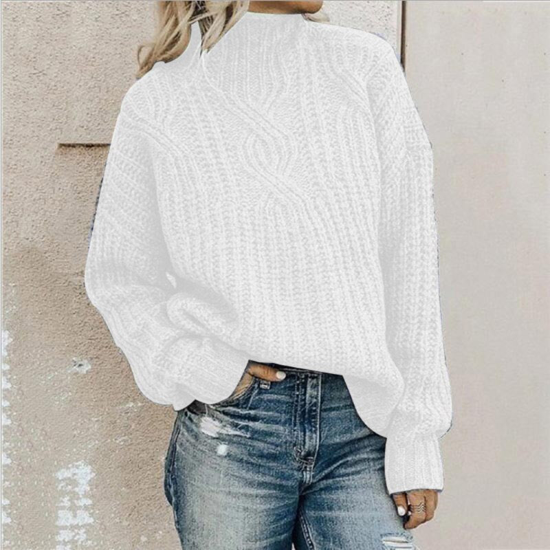 NOUVEAU RICHE Damen Stylischer Rollkragenpullover Mit Kabelmuster Für Damen - Pullover Weiß