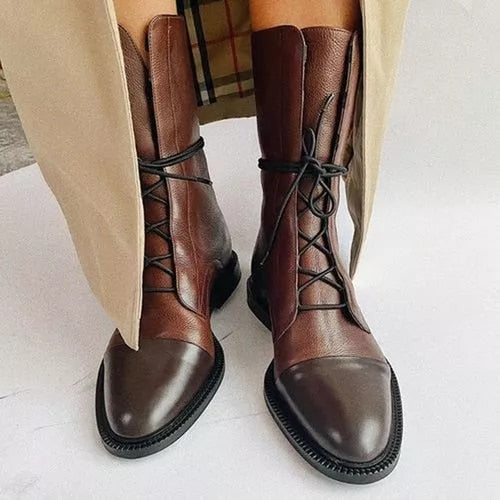 NOUVEAU RICHE Stiefeletten Mit Absatz Ökoleder Baumwollfutter Vintage Braun