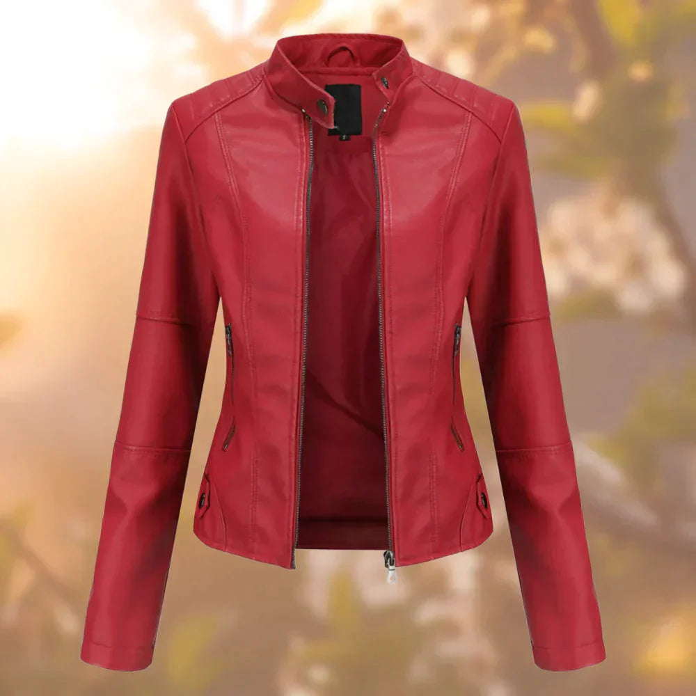 NOUVEAU RICHE Bikerjacke Damen Schlanke Passform Urban Stil Elegant Look Rot