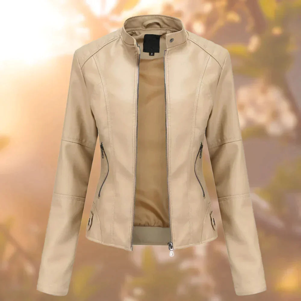 NOUVEAU RICHE Bikerjacke Damen Schlanke Passform Urban Stil Elegant Look Beige