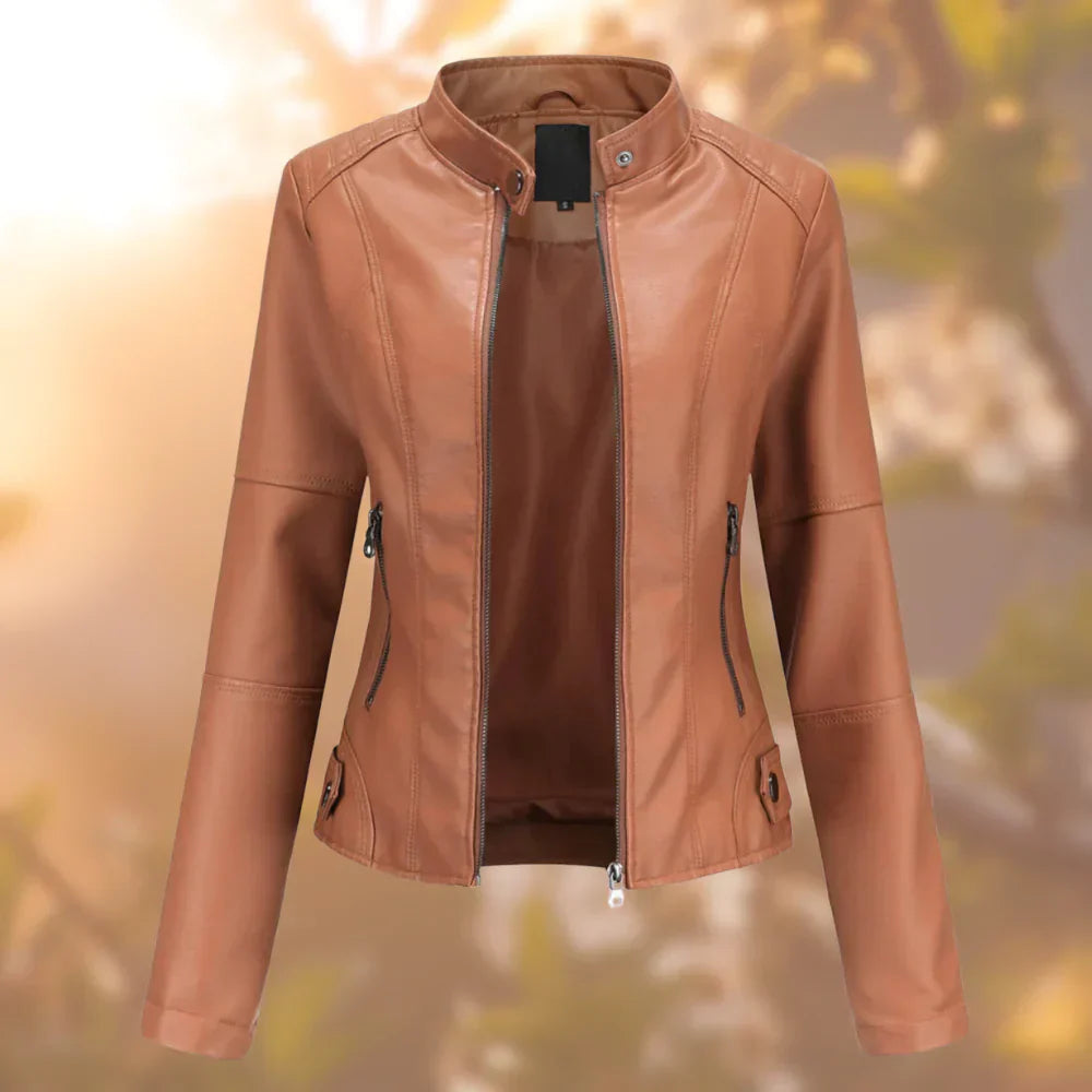 NOUVEAU RICHE Bikerjacke Damen Schlanke Passform Urban Stil Elegant Look Hellbraun