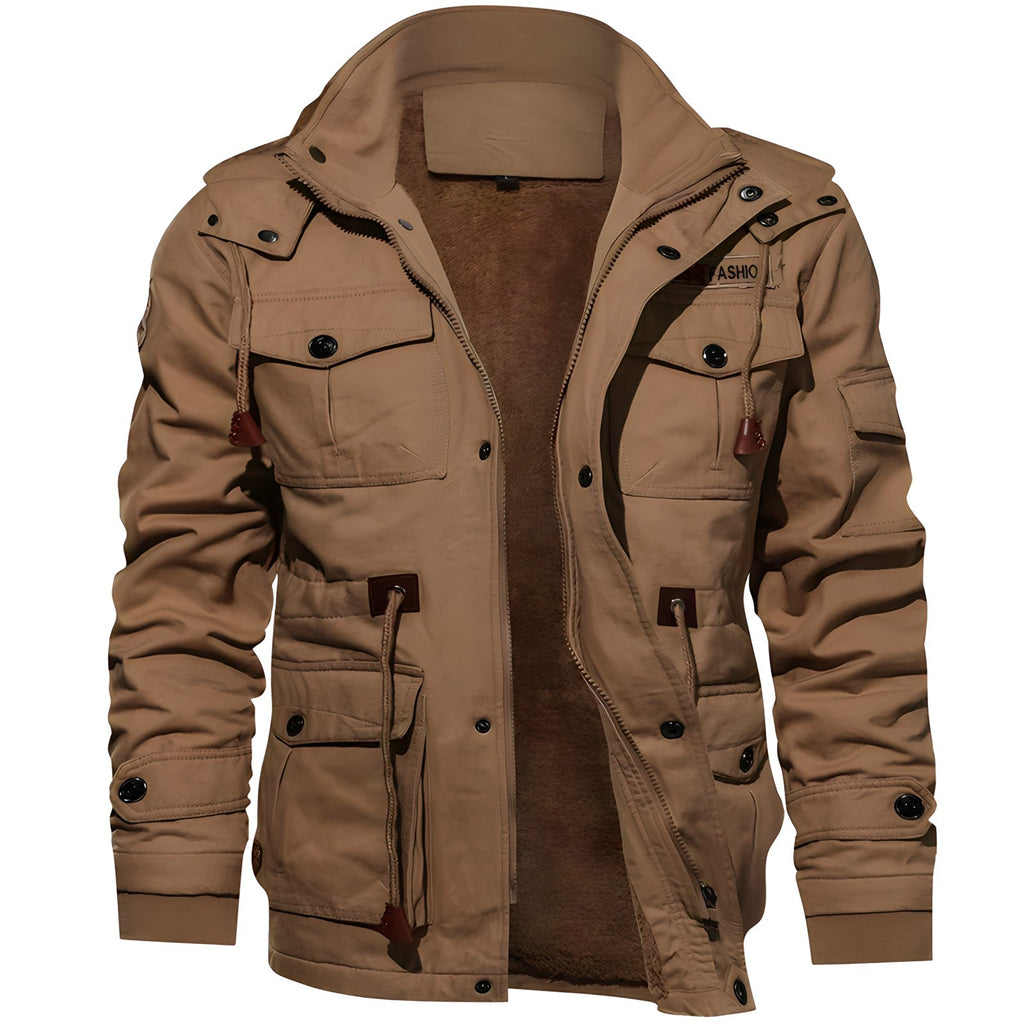 NOUVEAU RICHE Militärjacke Mit Mehreren Taschen Fleece Gefütterte Kapuze Khaki