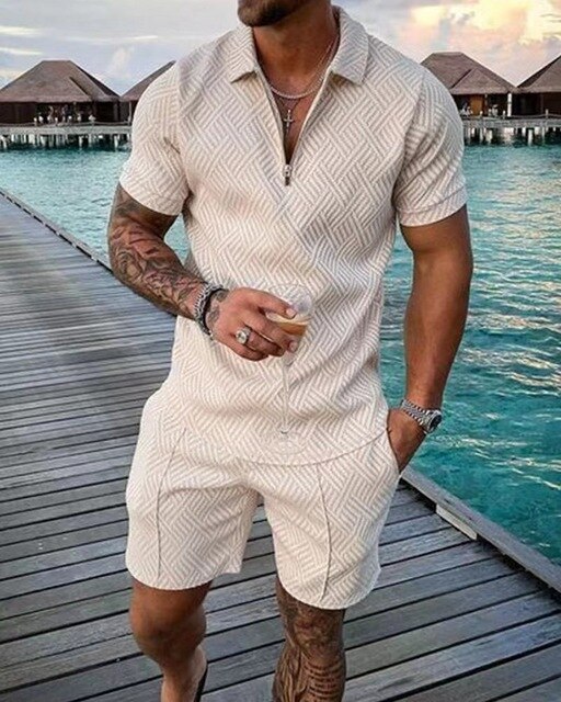 NOUVEAU RICHE Zweiteiliges Herren Sommerset Poloshirt Und Shorts Komfort beige