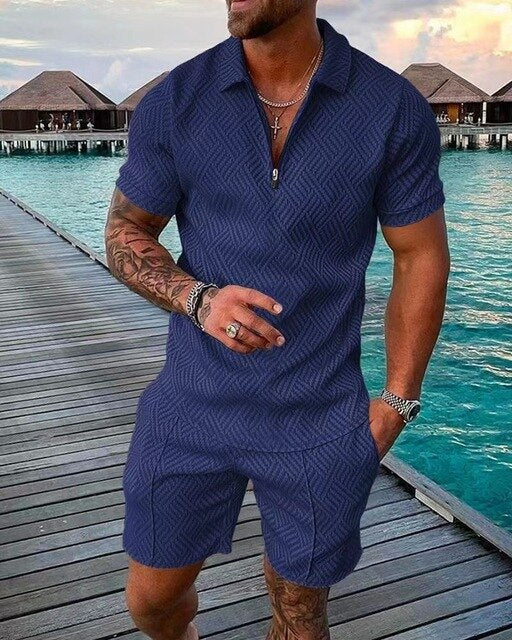NOUVEAU RICHE Zweiteiliges Herren Sommerset Poloshirt Und Shorts Komfort Marineblau
