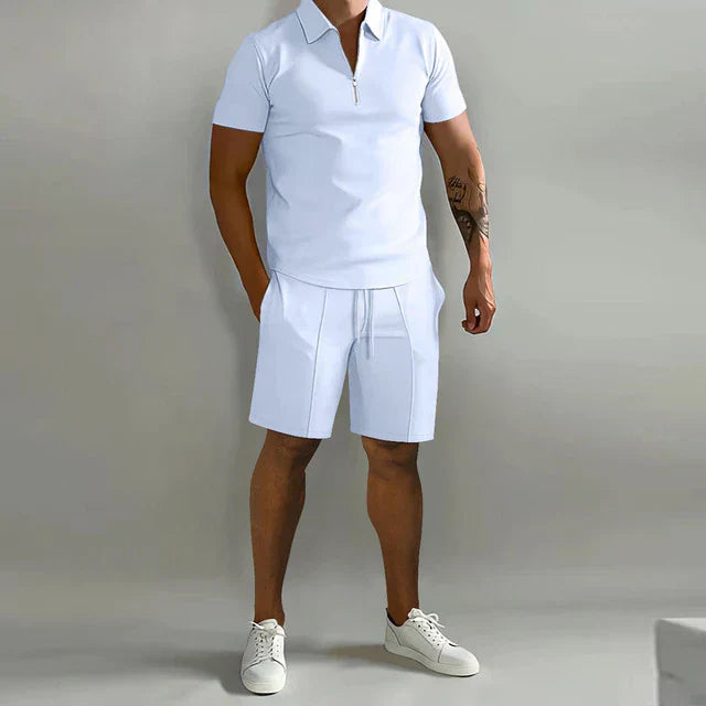 NOUVEAU RICHE Luxus Sommer Set Für Herren Poloshirt Und Shorts Elegant weiß