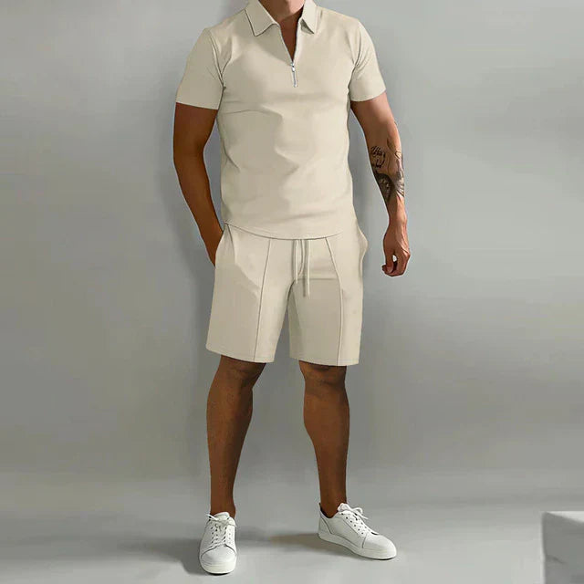 NOUVEAU RICHE Luxus Sommer Set Für Herren Poloshirt Und Shorts Elegant khaki