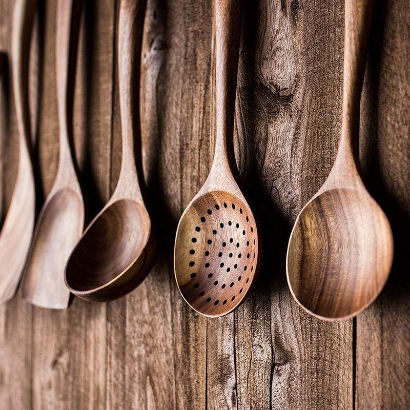 NOUVEAU RICHE Natürliches Küchenset aus Holz – Rustikale Küchenhelfer aus Holz, Set mit 4 oder 7 Teilen – RustiCook