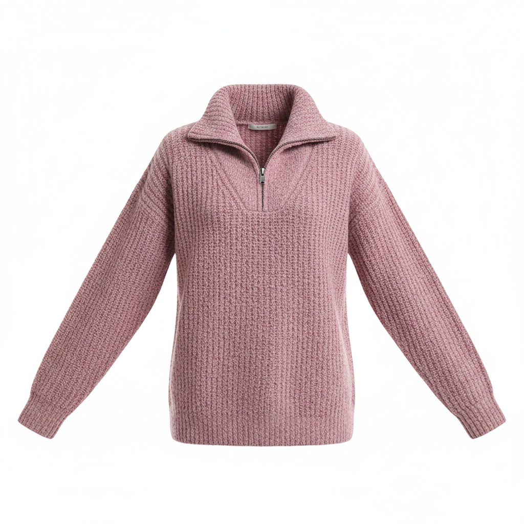 Damen Halb-Reißverschluss-Pullover Schnitt Lange Ärmel Reißverschluss-Detail