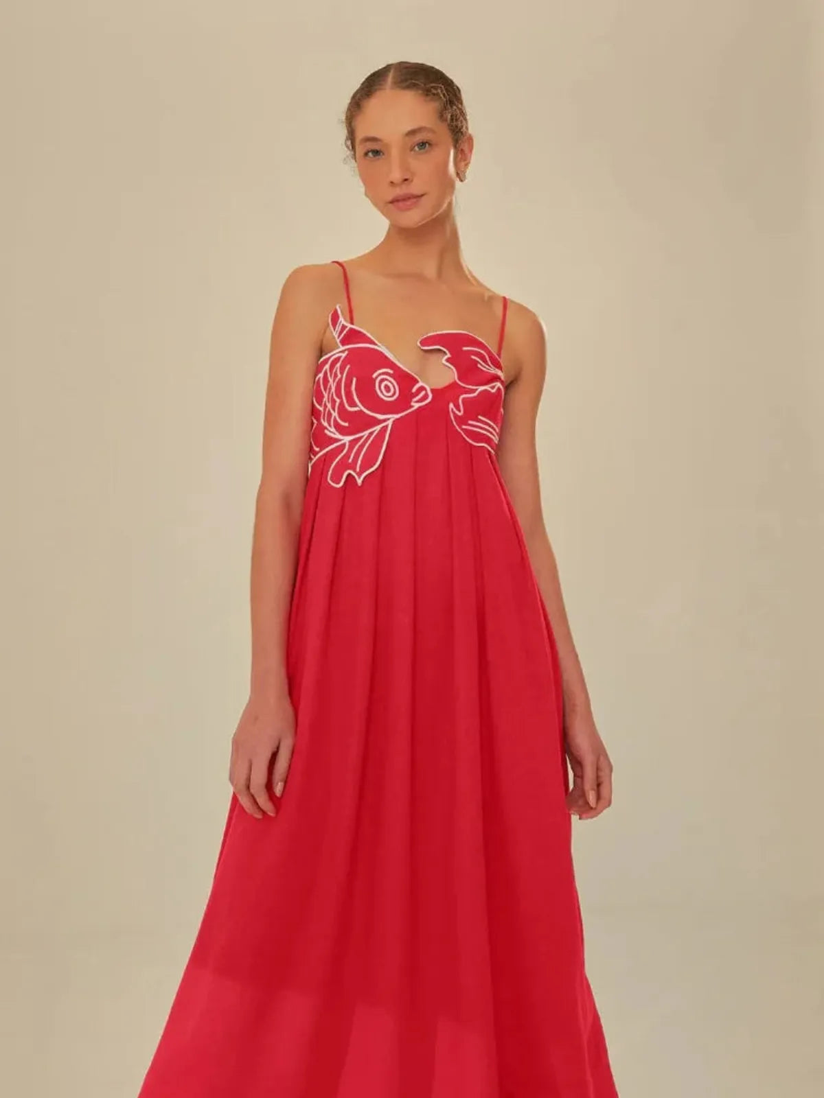 NOUVEAU RICHE Halbtransparentes Maxikleid Mit Fischstickerei Für Sommer