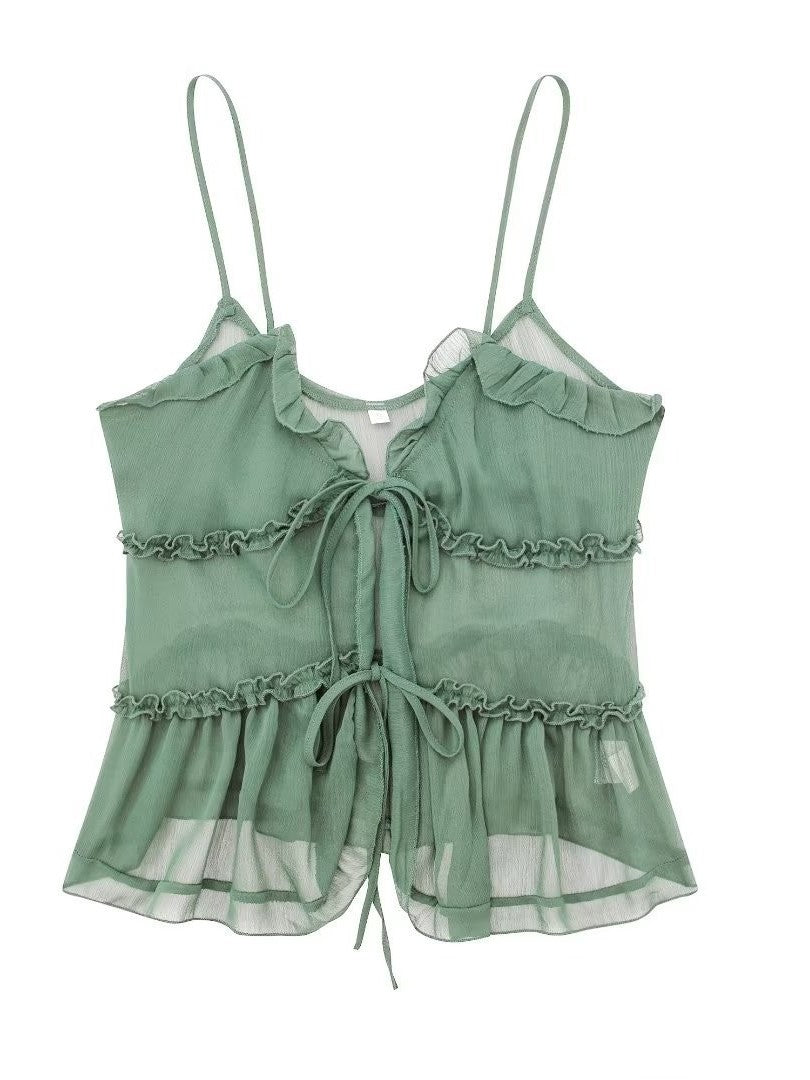 NOUVEAU RICHE Halbtransparentes Camisole Top Mit Verzierung Lagendesign Grün