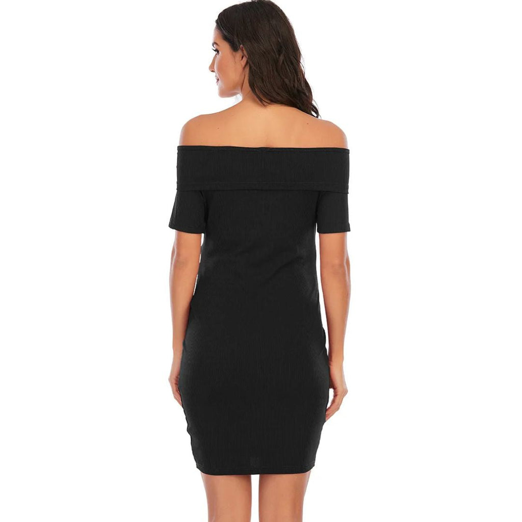 NOUVEAU RICHE Chantal Umstandskleid – Schulterfreies Schwangerschaftskleid, Figurbetont, Kurz über dem Knie, 5 Farben, S–2XL – Parsha