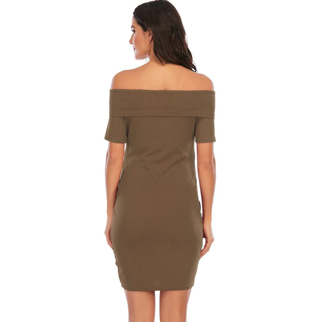 NOUVEAU RICHE Chantal Umstandskleid – Schulterfreies Schwangerschaftskleid, Figurbetont, Kurz über dem Knie, 5 Farben, S–2XL – Parsha