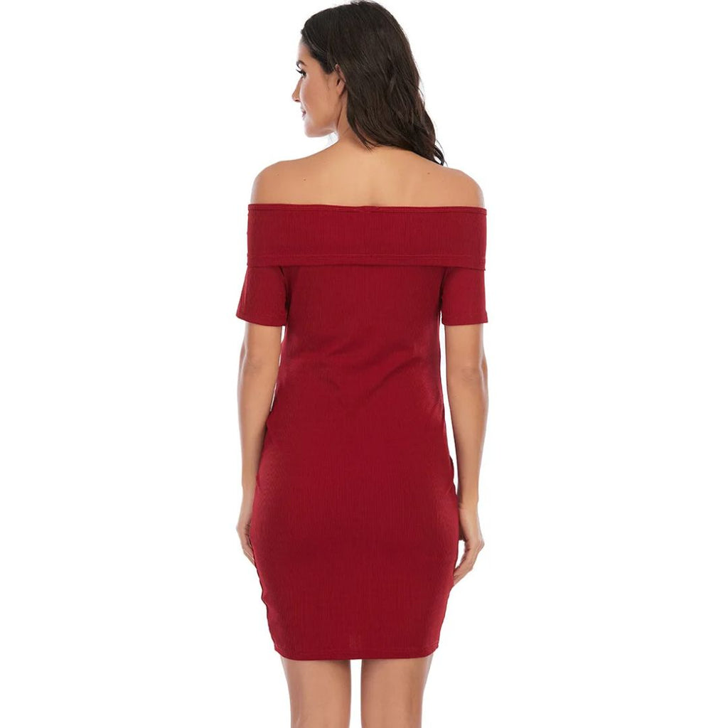 NOUVEAU RICHE Chantal Umstandskleid – Schulterfreies Schwangerschaftskleid, Figurbetont, Kurz über dem Knie, 5 Farben, S–2XL – Parsha