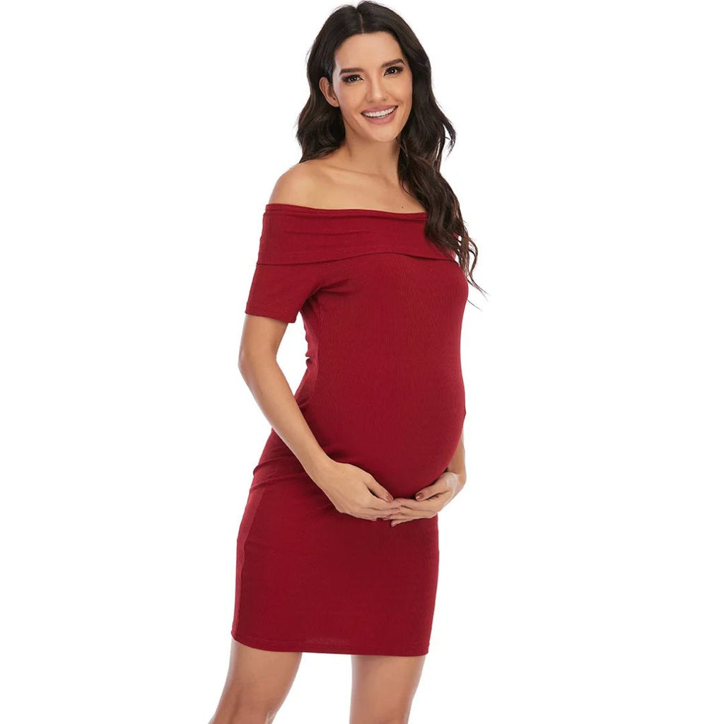 NOUVEAU RICHE Chantal Umstandskleid – Schulterfreies Schwangerschaftskleid, Figurbetont, Kurz über dem Knie, 5 Farben, S–2XL – Parsha