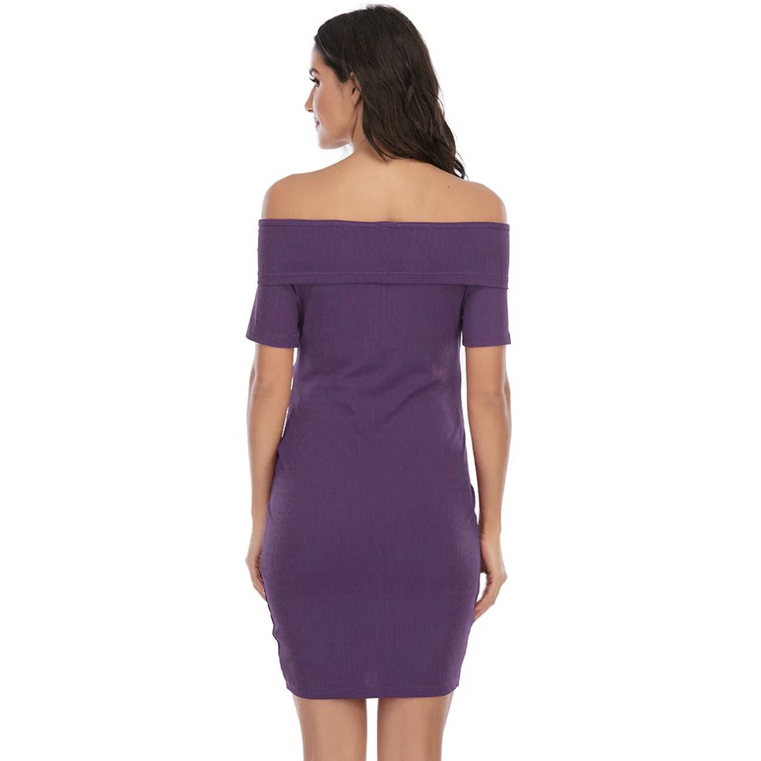 NOUVEAU RICHE Chantal Umstandskleid – Schulterfreies Schwangerschaftskleid, Figurbetont, Kurz über dem Knie, 5 Farben, S–2XL – Parsha