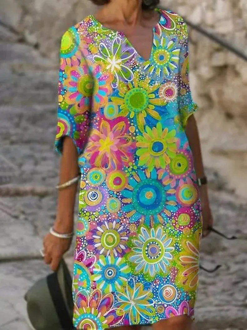 NOUVEAU RICHE Zahara | Kleid mit V-Ausschnitt und Blumendruck Grün