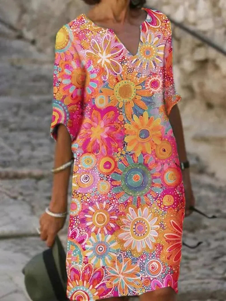 NOUVEAU RICHE Zahara | Kleid mit V-Ausschnitt und Blumendruck Rosa