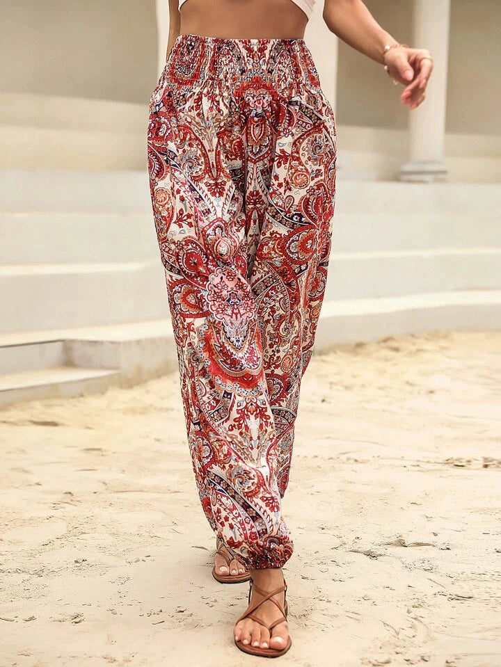 NOUVEAU RICHE Haremshose für Damen mit Bohemian Elefanten Print in Lockere Passform mit Elastischer Taille und Bündchen für Bequemen Tragekomfort Bohemia 2